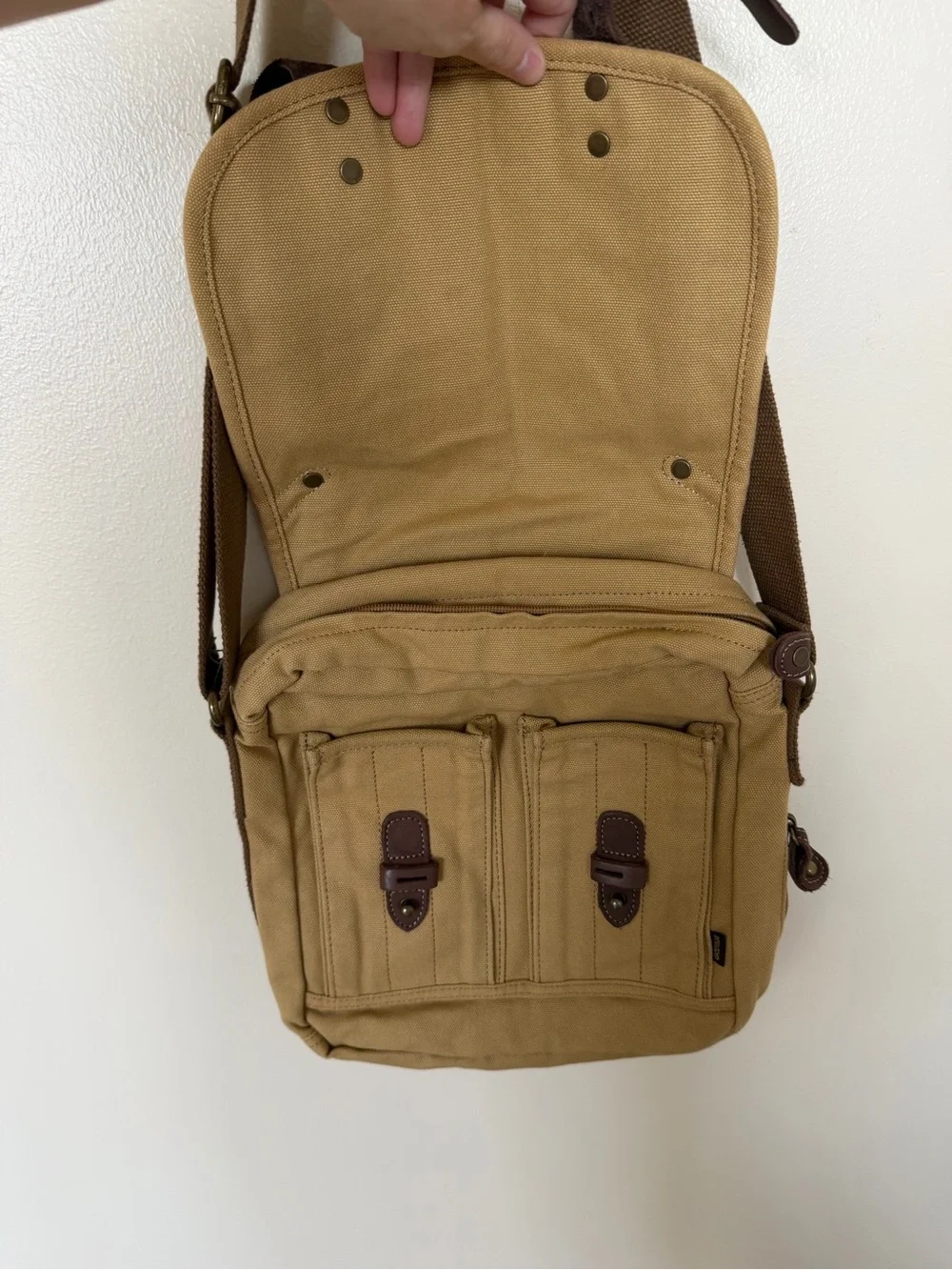 GOOTIUM Khaki Tan Canvas Leather Satchel Crossbody